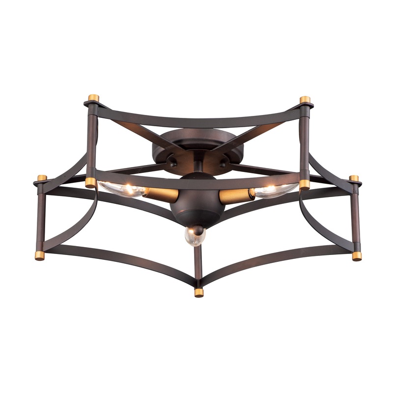 Wellington Three Light Flush Mount in Oil Rubbed Bronze / Antique Brass