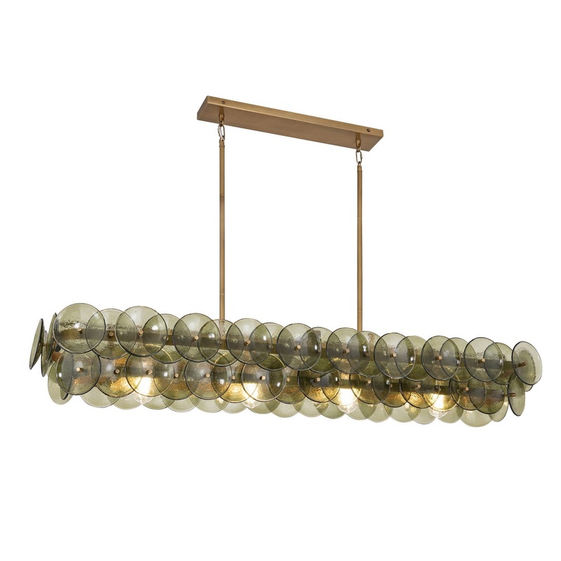 Loren Four Light Linear Chandelier in Weathered Brass