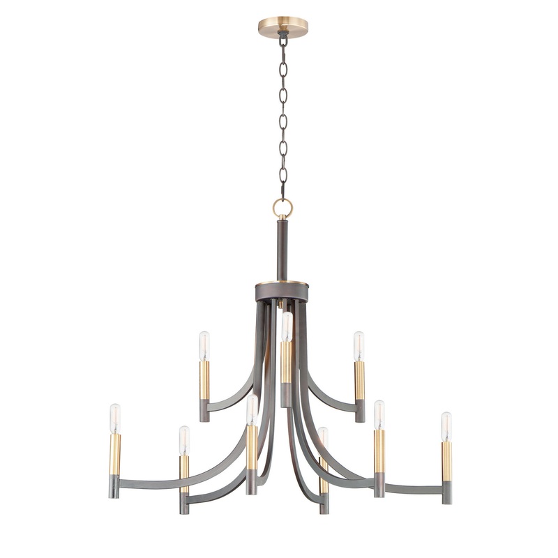 Lyndon Nine Light Chandelier in Bronze / Antique Brass