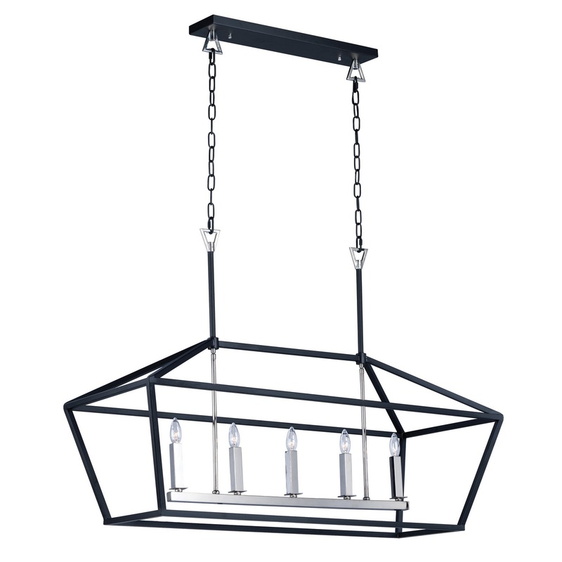 Abode Five Light Chandelier in Textured Black / Polished Nickel