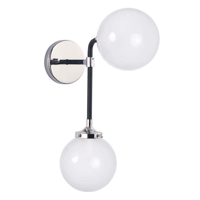 Atom Two Light Wall Sconce in Black / Polished Nickel