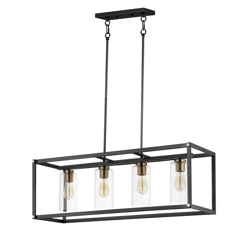 Capitol Four Light Linear Pendant in Black / Antique Brass