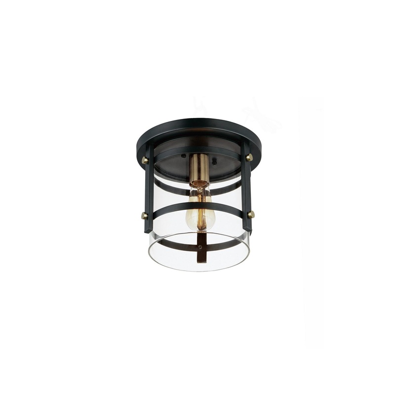 Capitol One Light Flush Mount in Black / Antique Brass