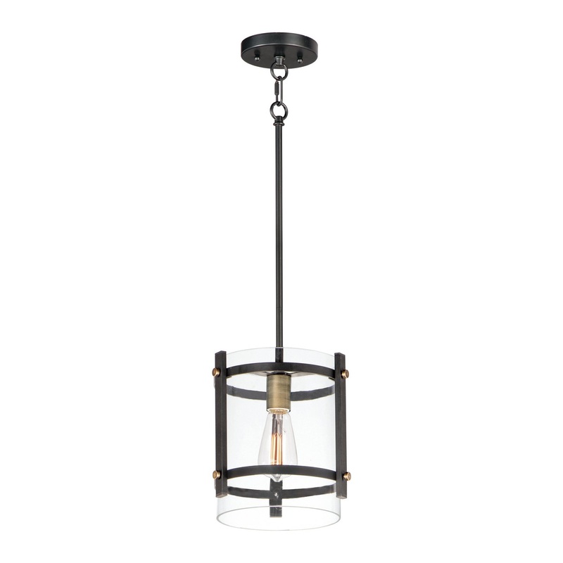 Capitol One Light Pendant in Black / Antique Brass