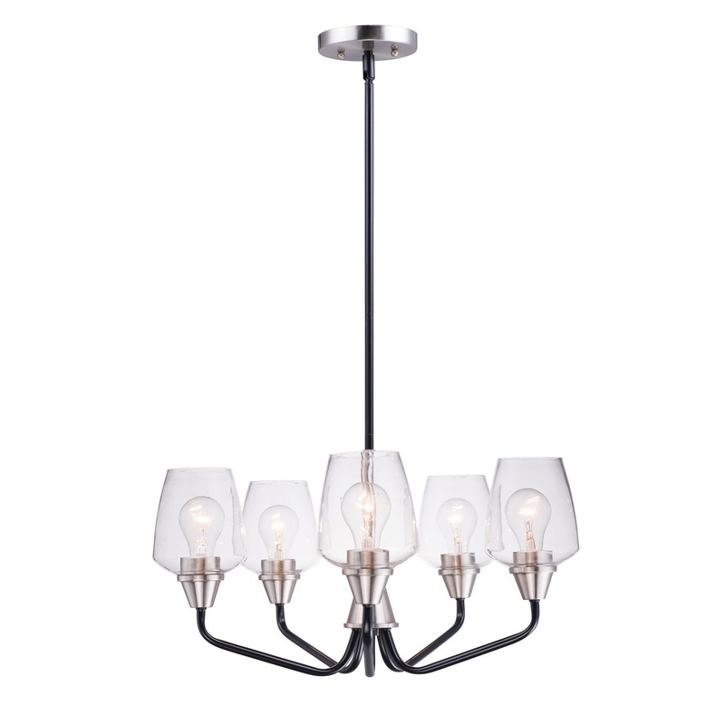 Goblet Five Light Chandelier in Black / Satin Nickel