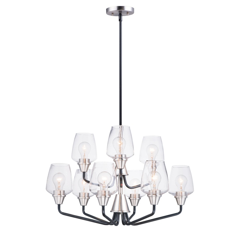 Goblet Nine Light Chandelier in Black / Satin Nickel