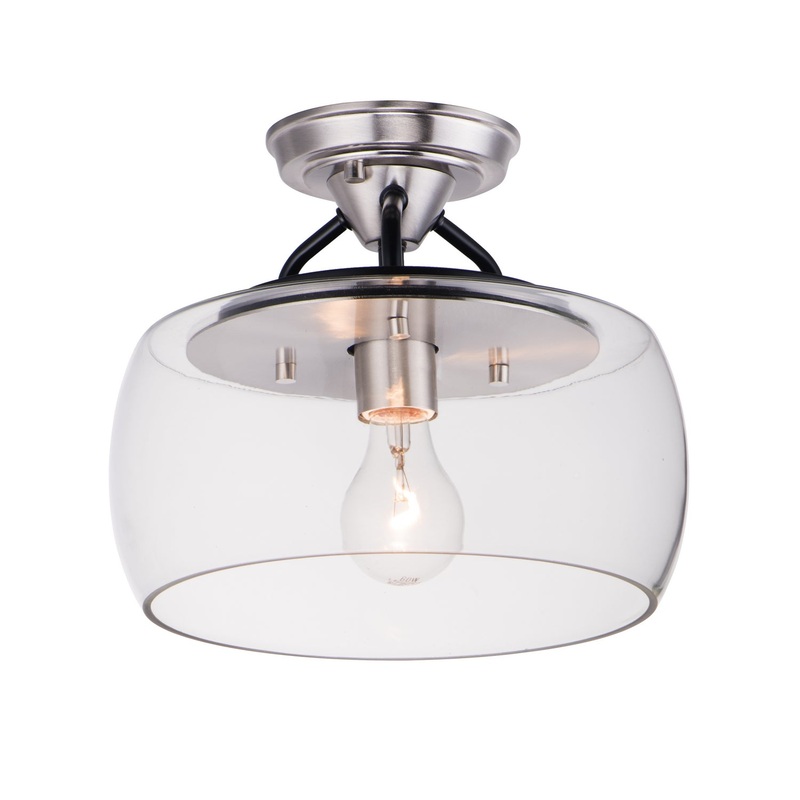 Goblet One Light Semi-Flush Mount in Black / Satin Nickel