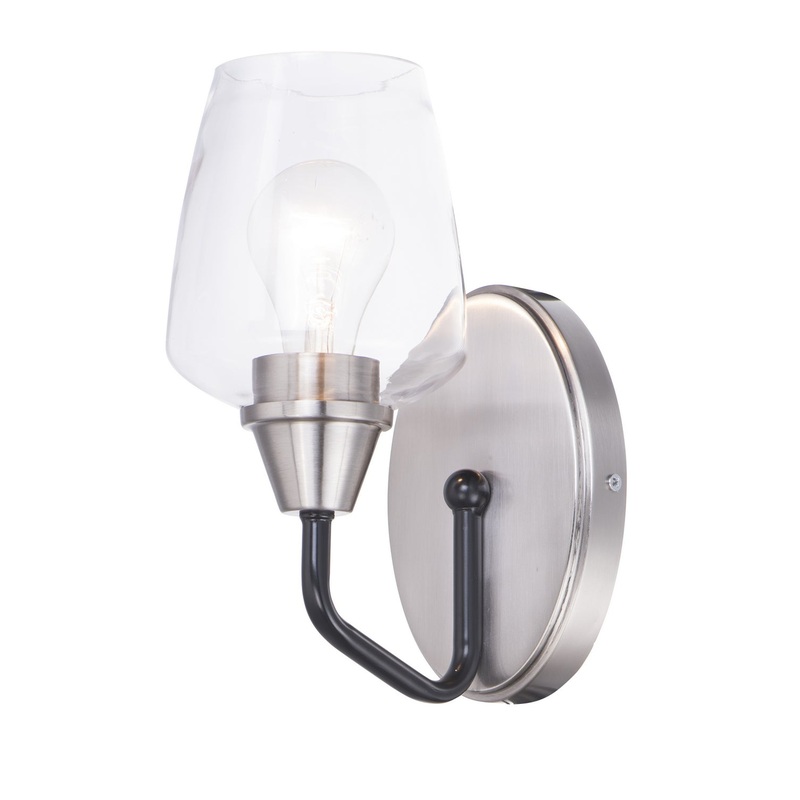 Goblet One Light Wall Sconce in Black / Satin Nickel