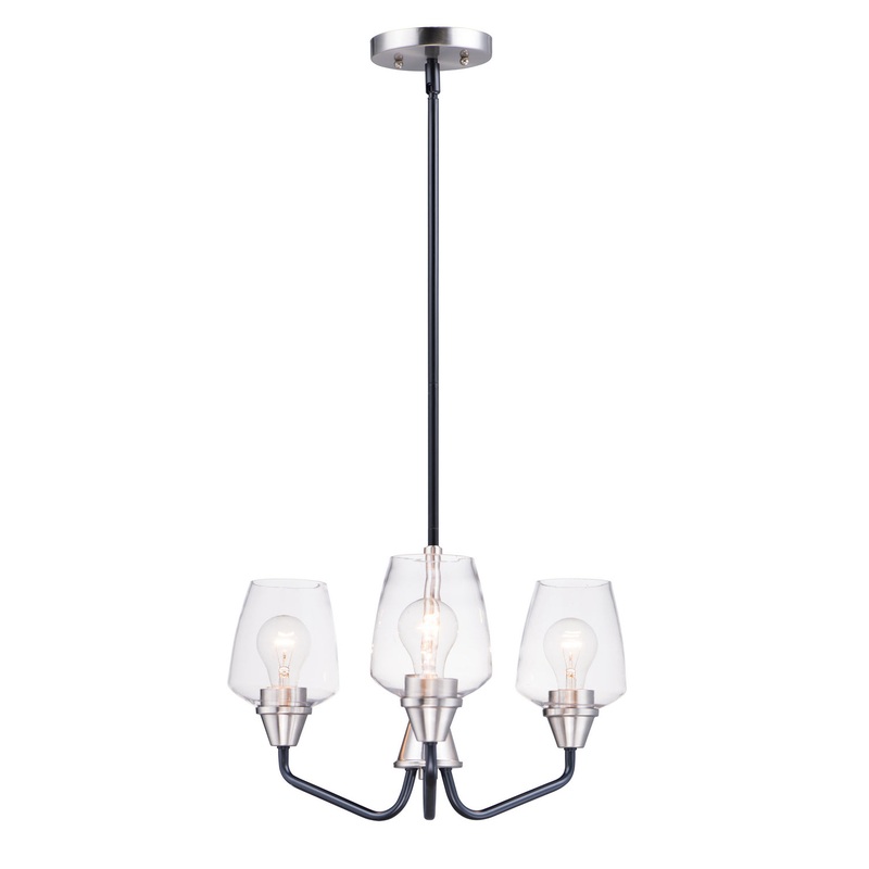 Goblet Three Light Chandelier in Black / Satin Nickel
