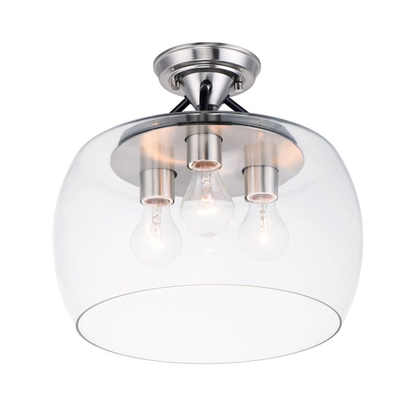 Goblet Three Light Semi-Flush Mount in Black / Satin Nickel