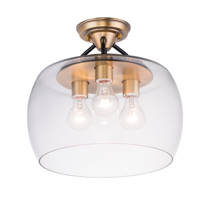 Goblet Three Light Semi-Flush Mount in Bronze / Antique Brass