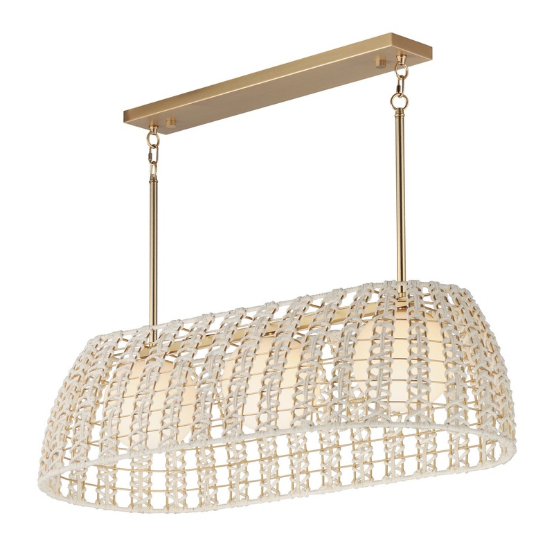 Macrame Three Light Linear Pendant in Gold
