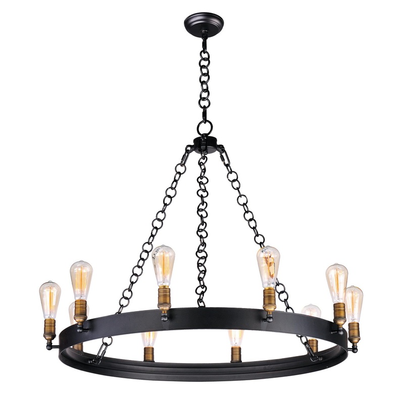 Noble LED Chandelier in Black / Natural Aged Brass