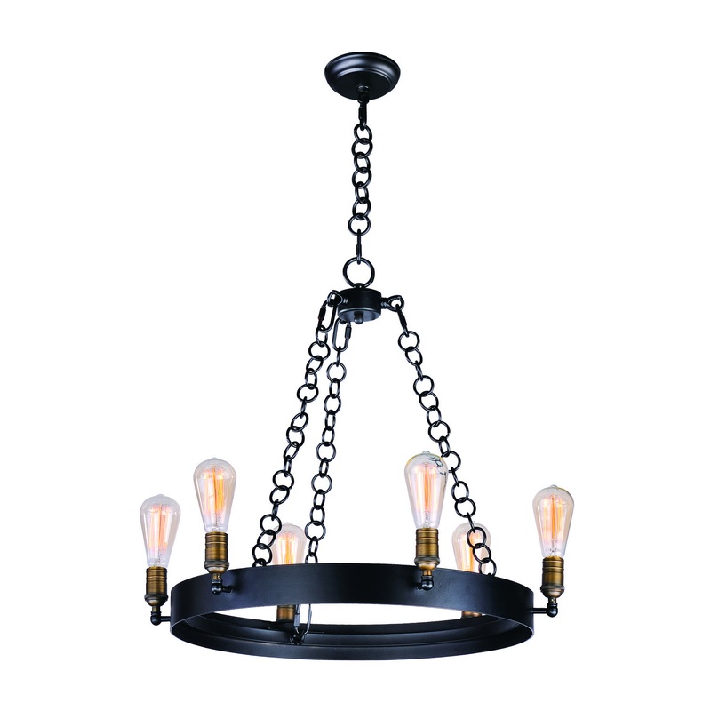 Noble Six Light Chandelier in Black / Natural Aged Brass