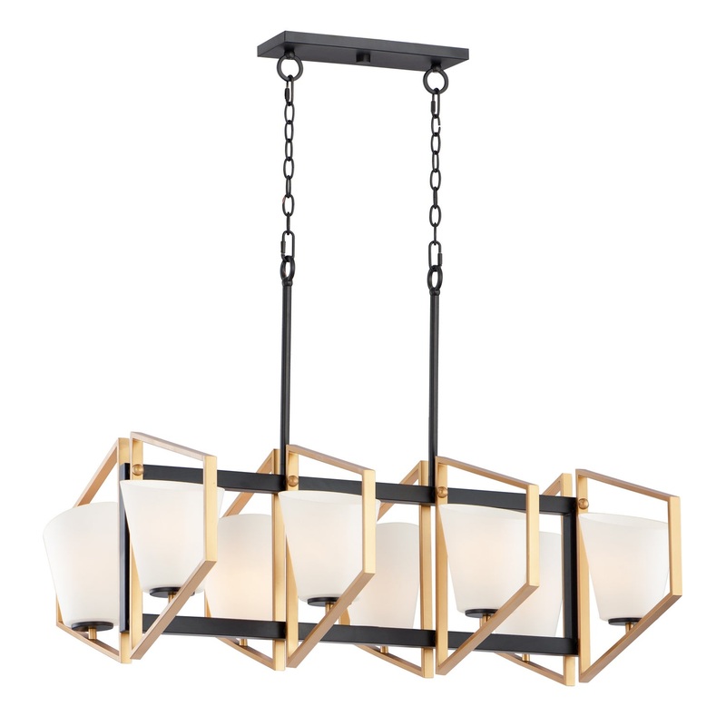Oblique Eight Light Linear Pendant in Gold / Black