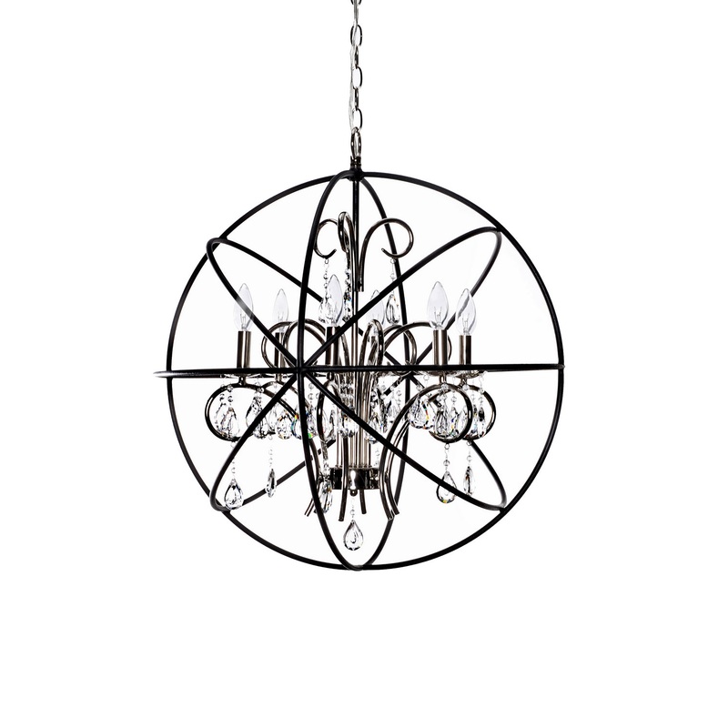 Orbit Six Light Pendant in Anthracite / Polished Nickel