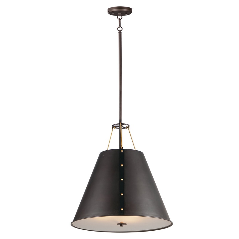 Trestle Three Light Pendant in Oil Rubbed Bronze / Antique Brass