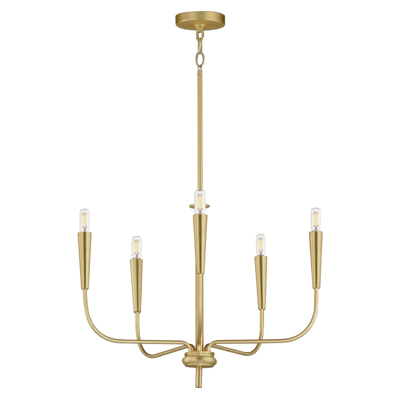 Vela Five Light Chandelier in Satin Brass