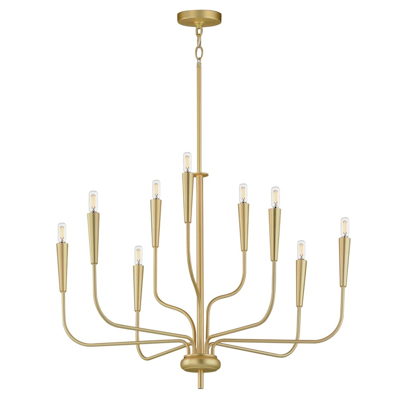 Vela Nine Light Chandelier in Satin Brass