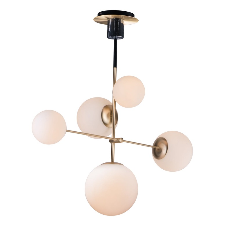 Vesper Five Light pendant in Satin Brass / Black