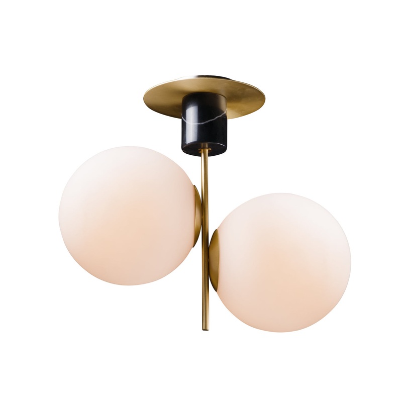Vesper Two Light Semi-Flush Mount in Satin Brass / Black