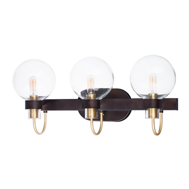 Bauhaus Three Light Bath Vanity in Bronze / Satin Brass