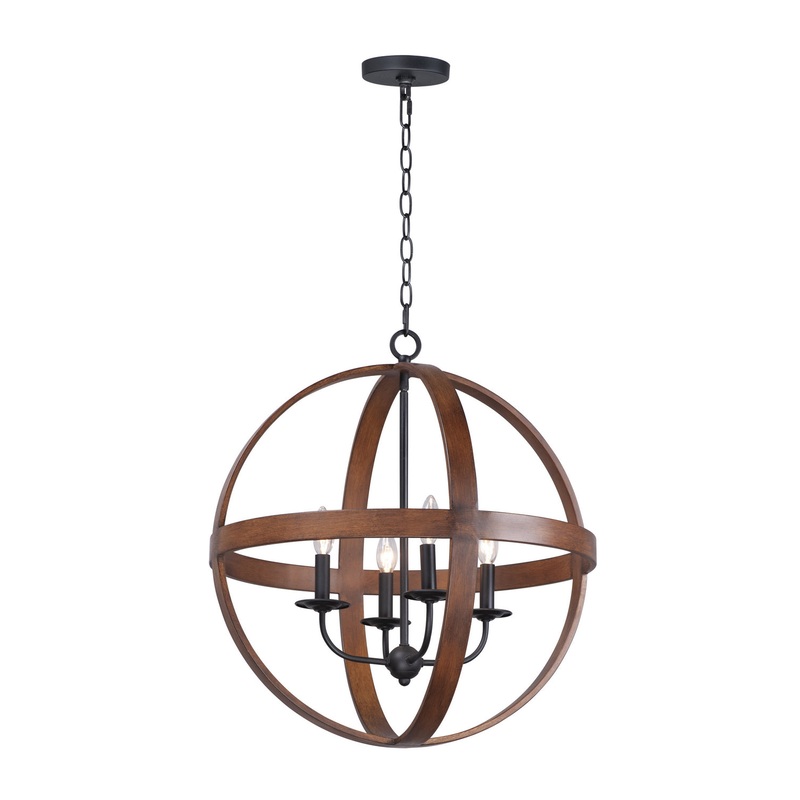 Compass Four Light Pendant in Antique Pecan / Black