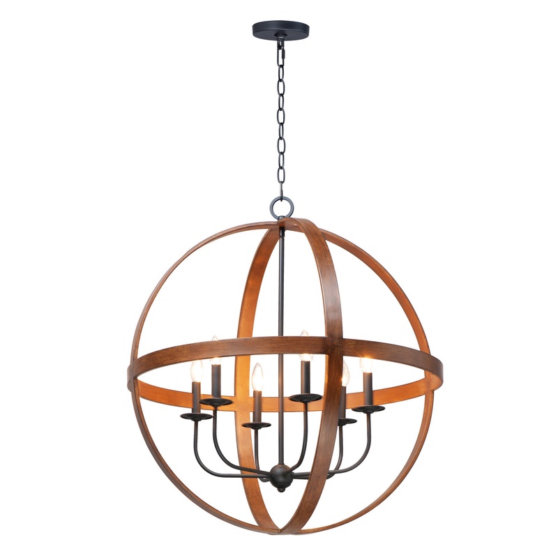 Compass Six Light Pendant in Antique Pecan / Black