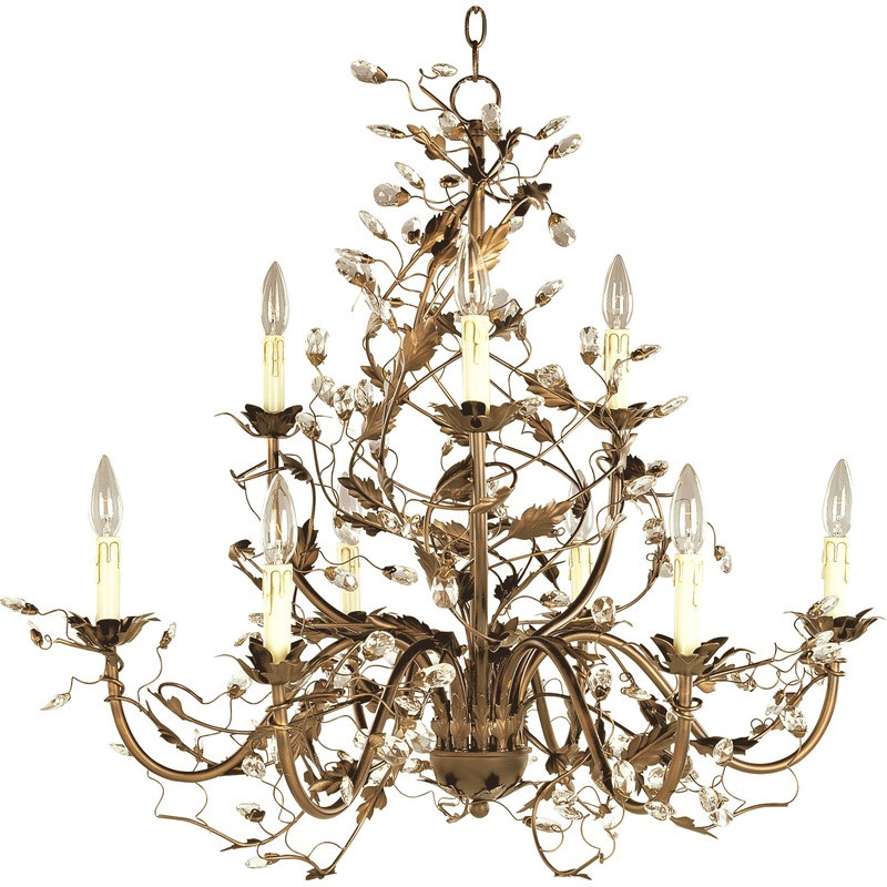 Elegante Nine Light Chandelier in Etruscan Gold