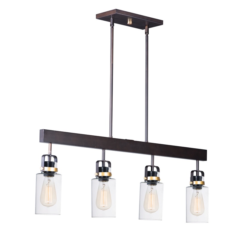 Magnolia Four Light Linear Pendant in Bronze / Gold