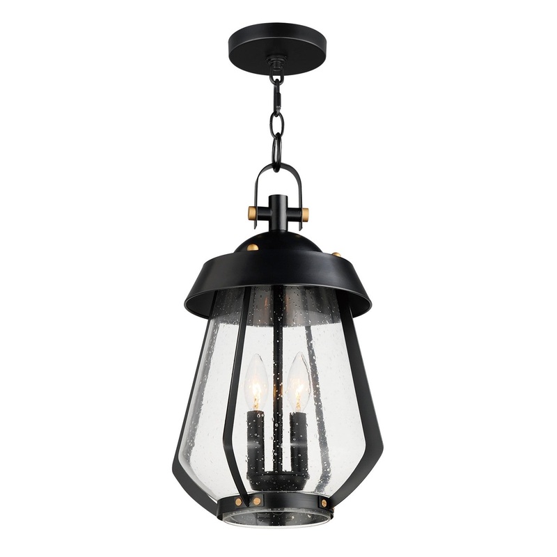 Mariner Two Light Outdoor Pendant in Black / Antique Brass