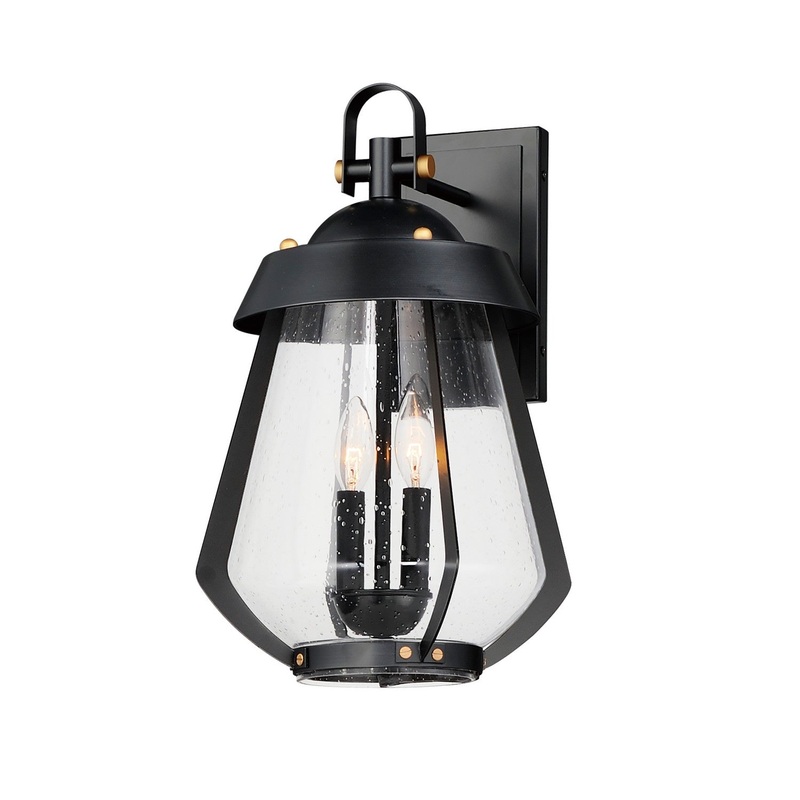 Mariner Two Light Outdoor Wall Sconce in Black / Antique Brass