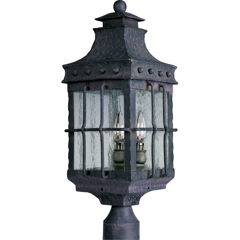 Nantucket Three Light Outdoor Pole/Post Lantern in Country Forge