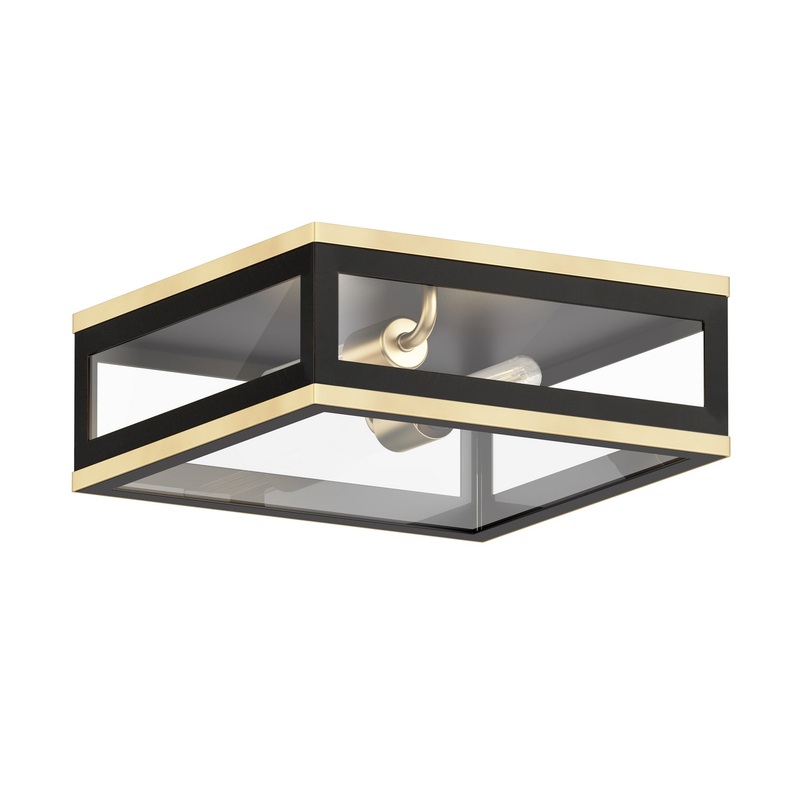 Neoclass Two Light Outdoor Flush Mount in Black / Gold