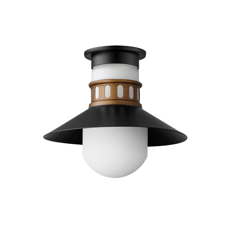 Admiralty One Light Outdoor Flush Mount in Black / Antique Brass