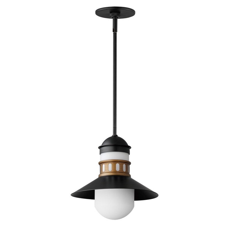 Admiralty One Light Outdoor Pendant in Black / Antique Brass