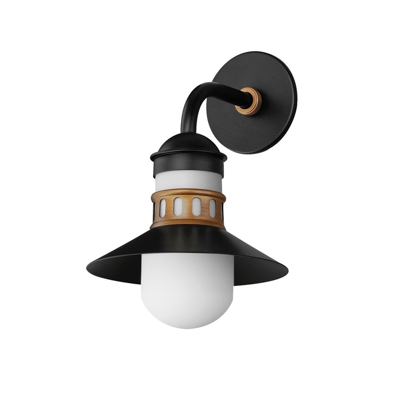 Admiralty One Light Outdoor Wall Sconce in Black / Antique Brass