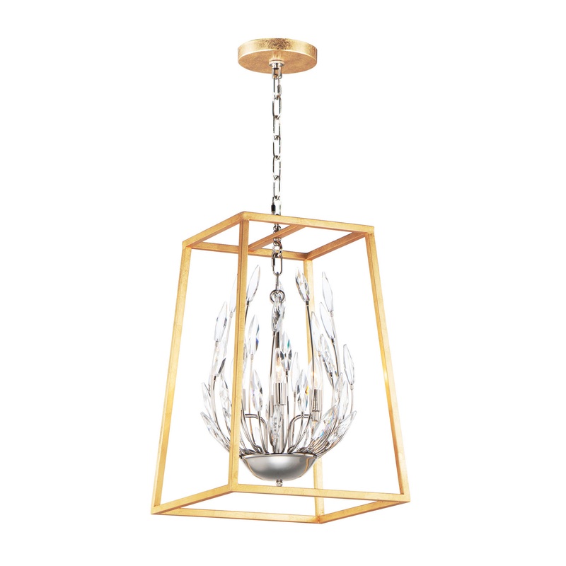 Bouquet Four Light Pendant in Polished Nickel / Gold Leaf