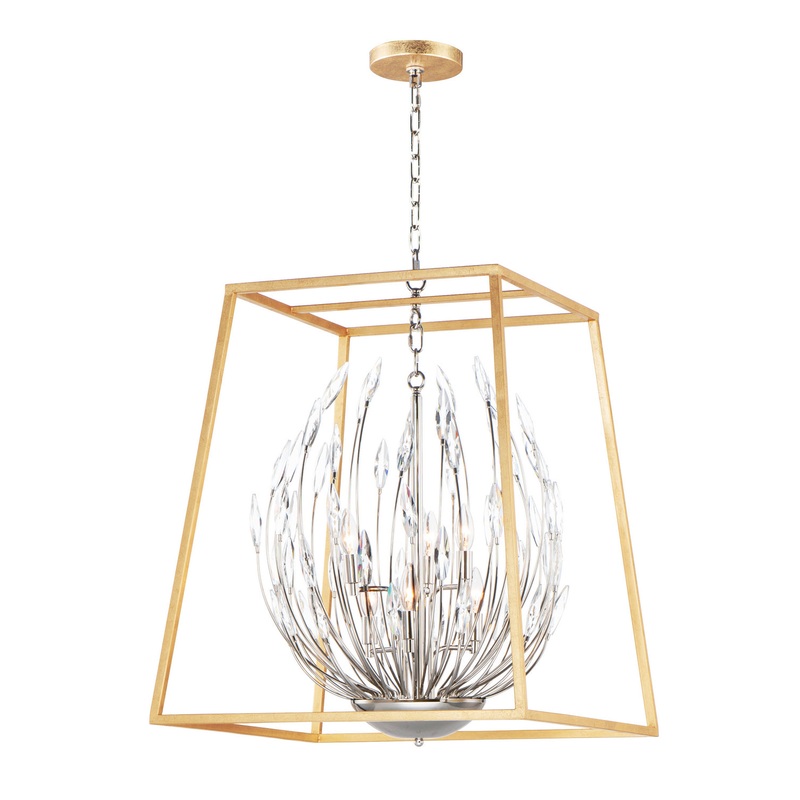 Bouquet Six Light Pendant in Polished Nickel / Gold Leaf