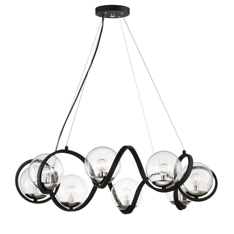 Curlicue Eight Light Pendant in Black / Polished Nickel