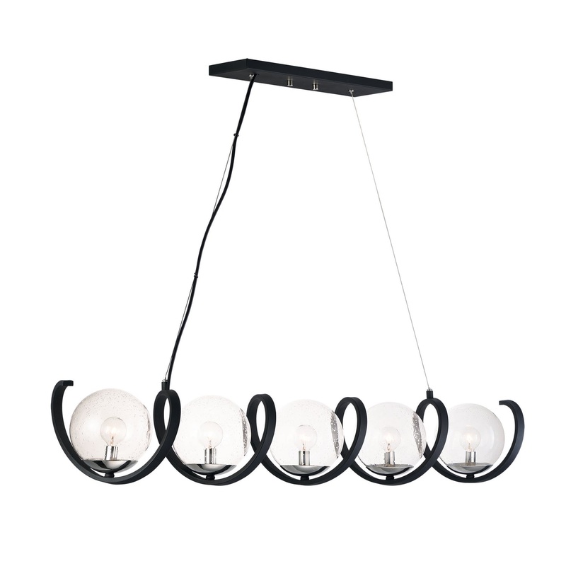 Curlicue Five Light Pendant in Black / Polished Nickel