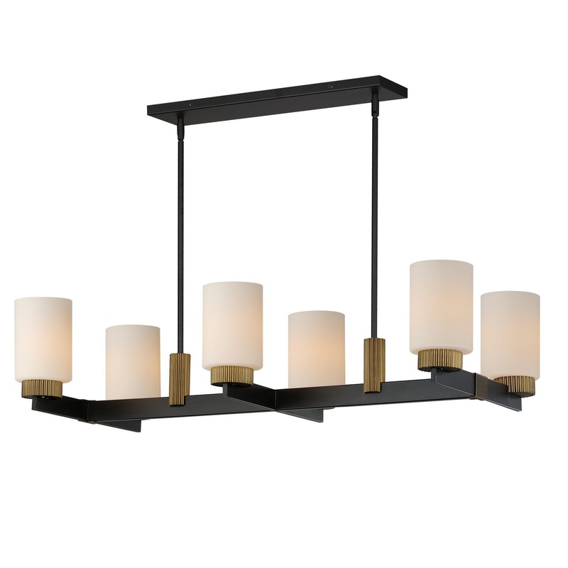 Ruffles Six Light Linear Chandelier in Black / Antique Brass