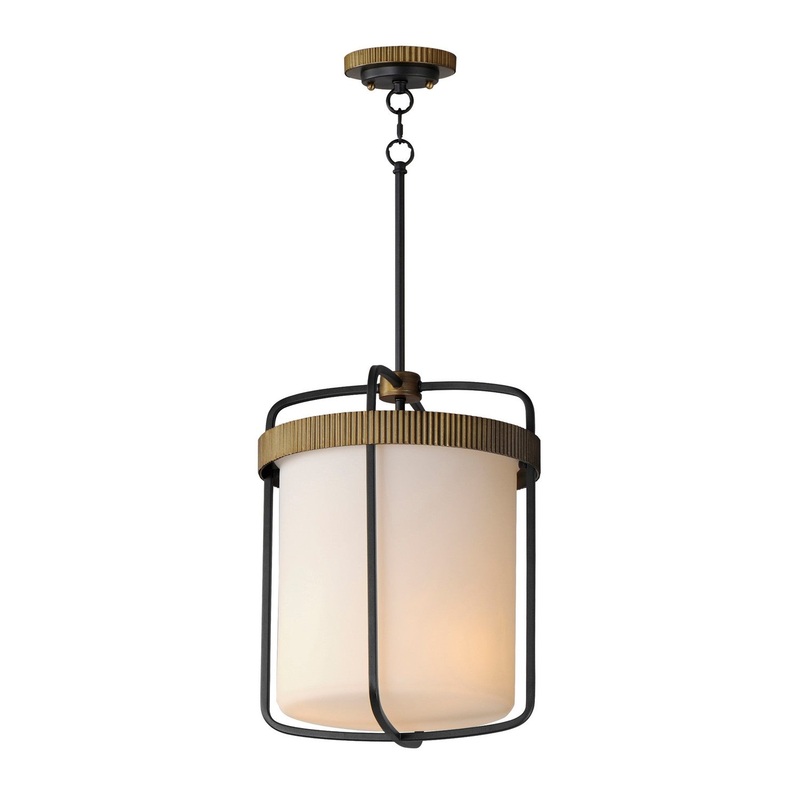 Ruffles Three Light Pendant in Black / Antique Brass