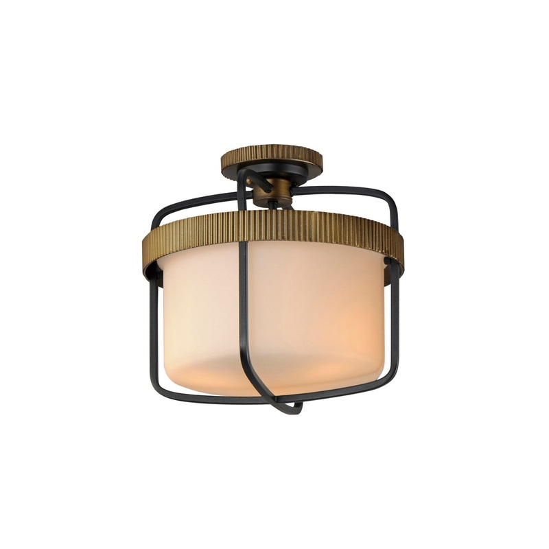 Ruffles Three Light Semi Flush Mount in Black / Antique Brass