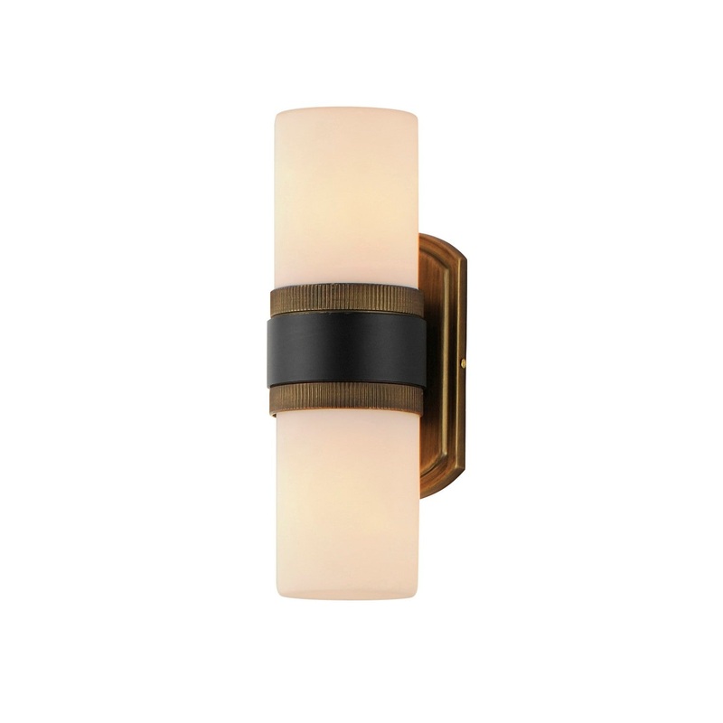 Ruffles Two Light Outdoor Wall Sconce in Black / Antique Brass