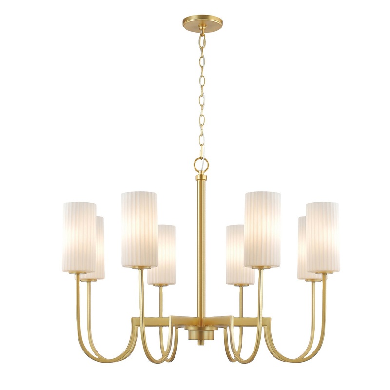 Town and Country Eight Light Chandelier in Satin Brass