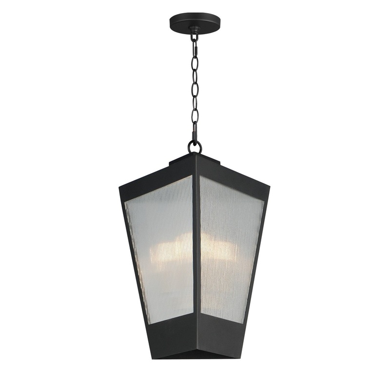 Triform Three Light Outdoor Pendant in Black / Antique Brass
