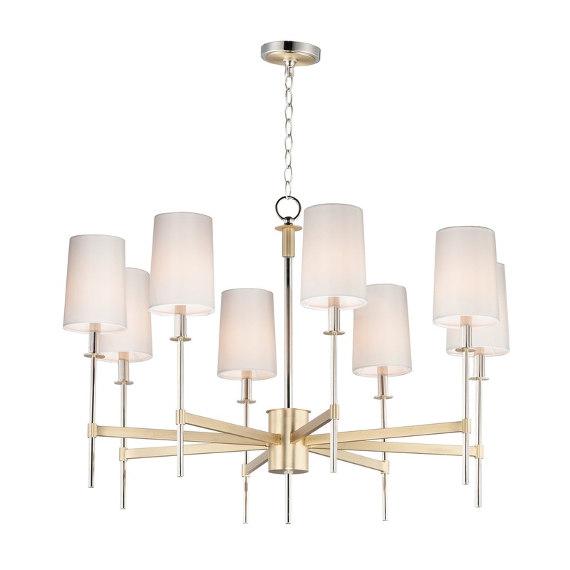 Uptown Eight Light Chandelier in Satin Brass / Polished Nickel