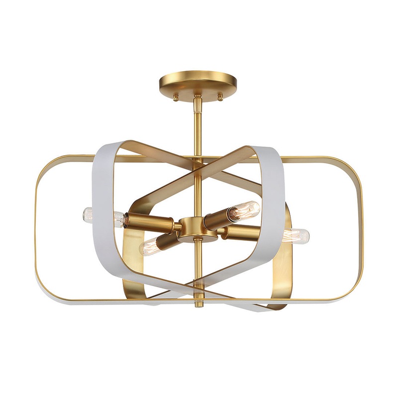 Aureum Four Light Semi Flush Mount in Matte White W/ Honey Gold