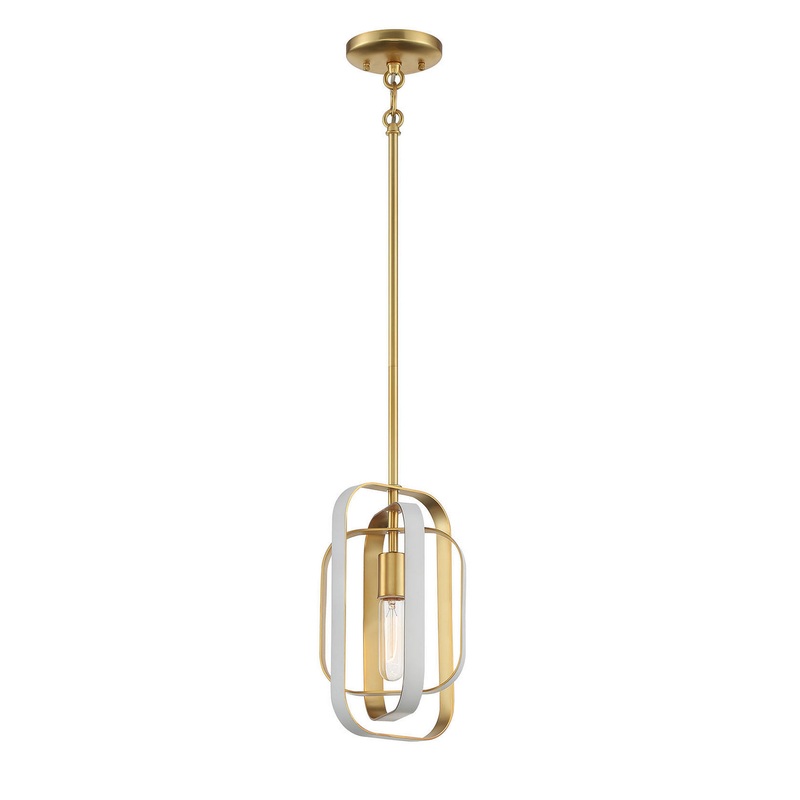 Aureum One Light Pendant in Matte White W/ Honey Gold